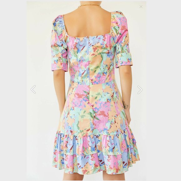 Organic Turquoise Skirt Frilly Patterned Dress - Picture 4 of 6